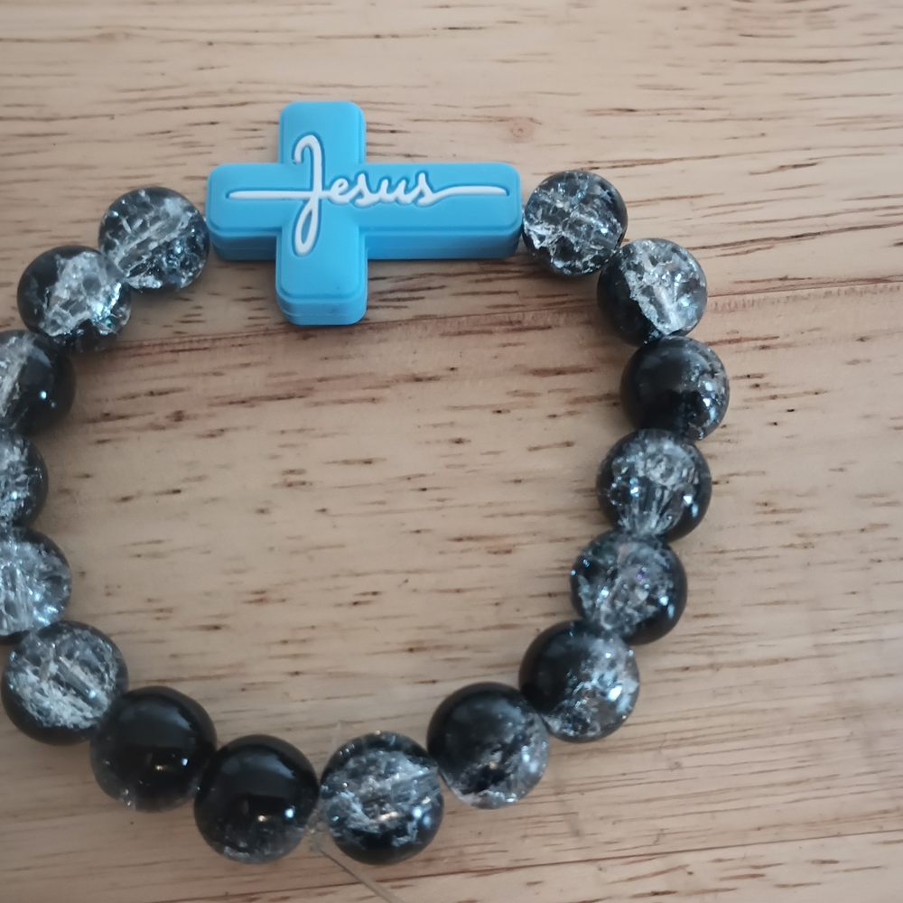 Kids Blue and Black Beaded Bracelet